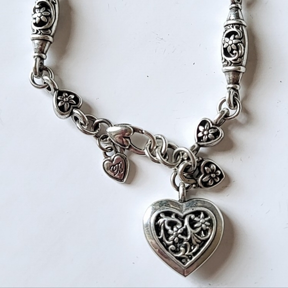 Brighton Jewelry - BRIGHTON FLORAL HEART LINK BRACELET with 3-D HEART CHARM